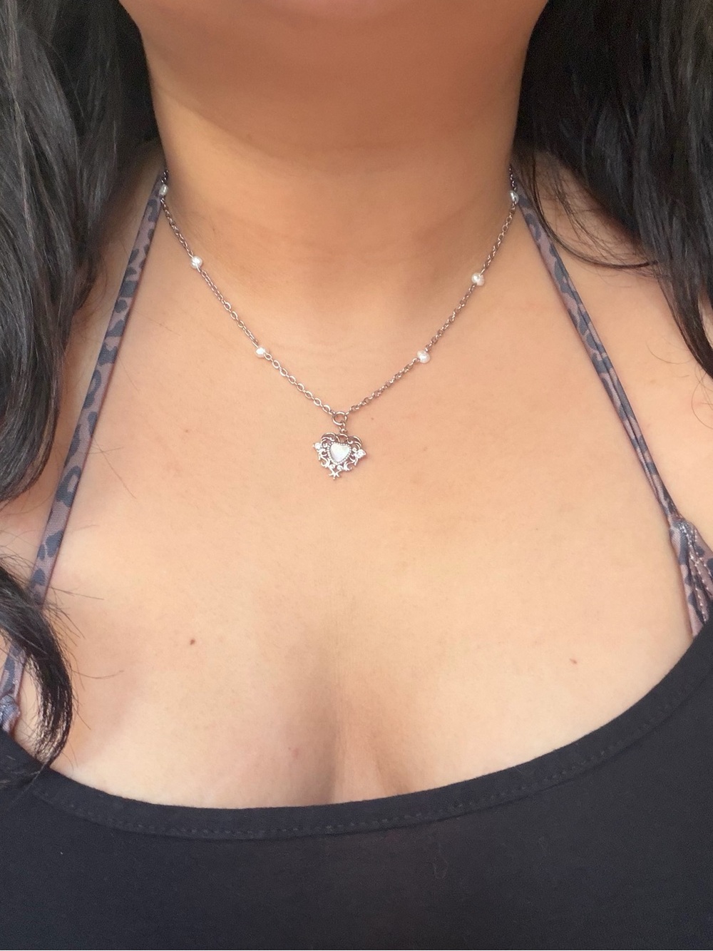 Freshwater Pearl and Siren Heart Pendant Stainless Steel Silver Chain Necklace